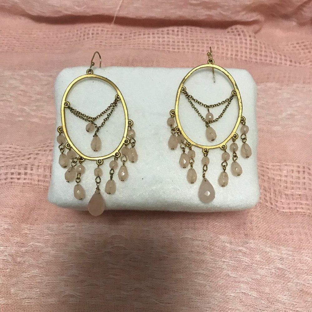 Pink Quartz Gold Filled Chandelier Style Earrings